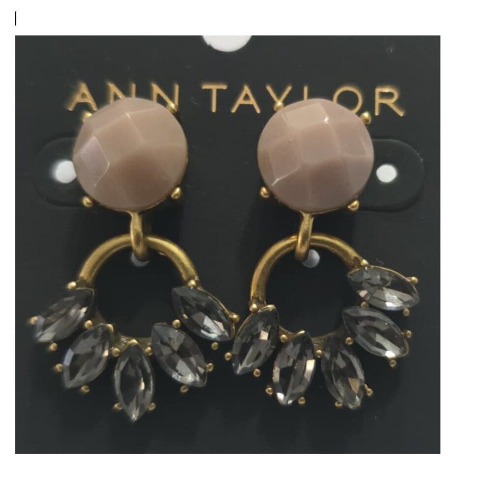 Ann Taylor Statement Stud Hoop Earrings – Elegant Neutral + Crystal‎ Sparkle